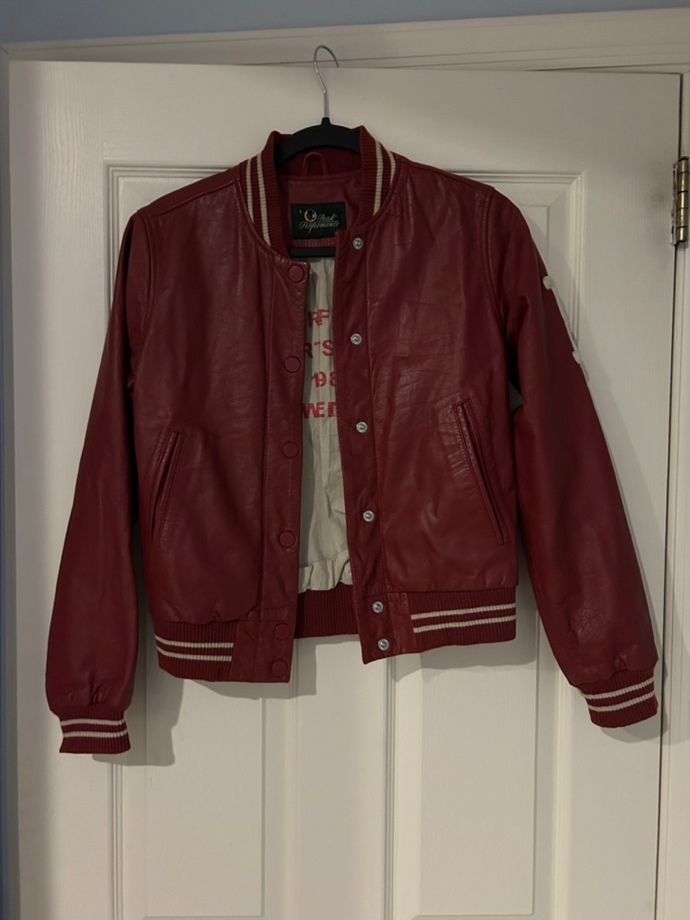 Peak Performance Red Leather Bomber Jacket racer biker skater edgy goth kool